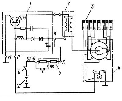 Схема контактно-транзисторной системы зажигания - ЗИЛ